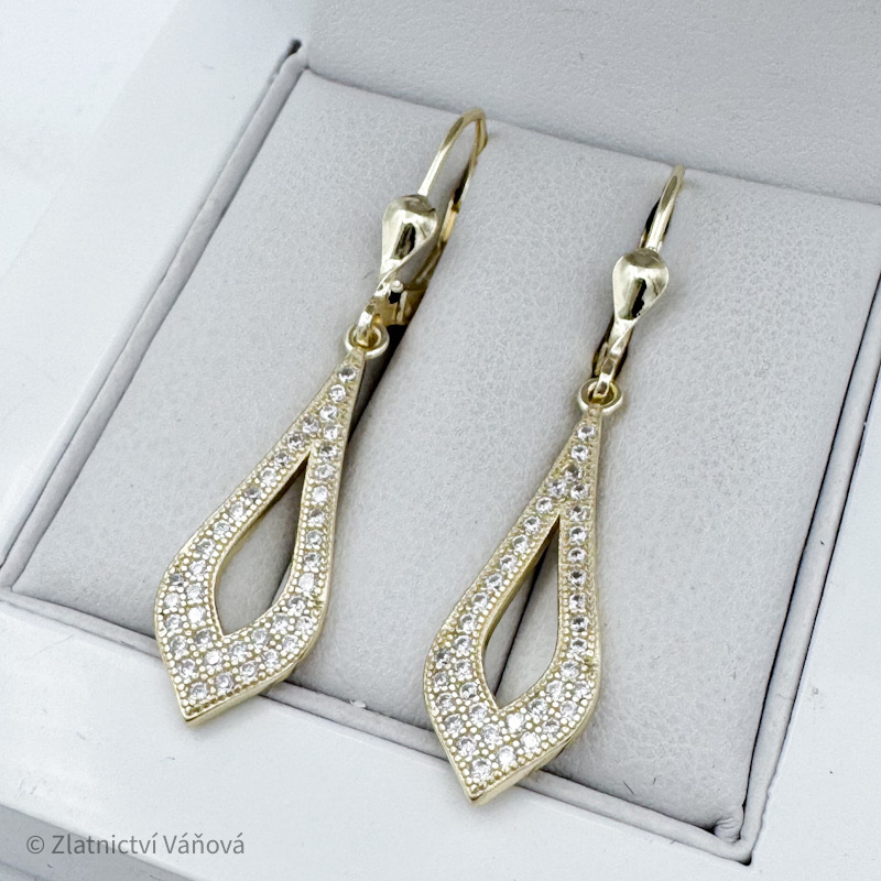 Stříbrné pozlacené náušnice visací na klapku